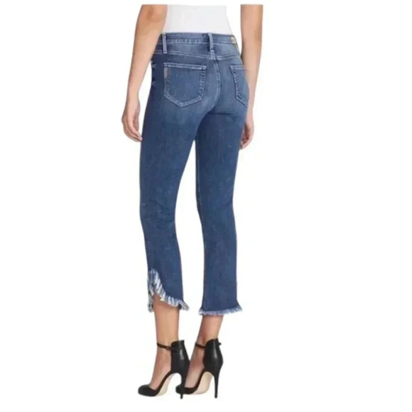 PAIGE Hoxton Straight Ankle Jeans Womens 28 Blue Denim Stretchy Raw Hem Med Wash - Picture 4 of 16